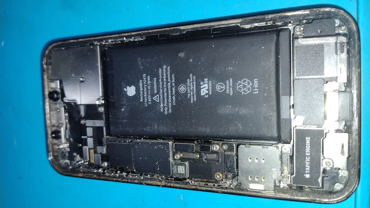 iPhone abierto para revisión de batería y componentes internos